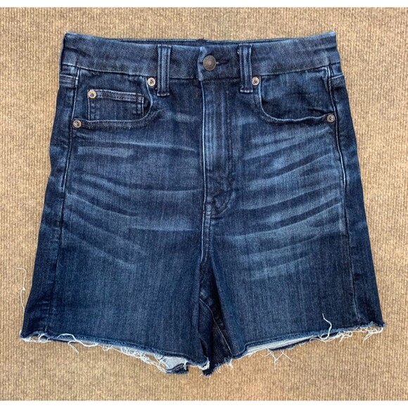 American Eagle Shorts Womens 6 Curvy Hi Rise Cut-Off Whiskered Stretch Denim - Picture 1 of 9
